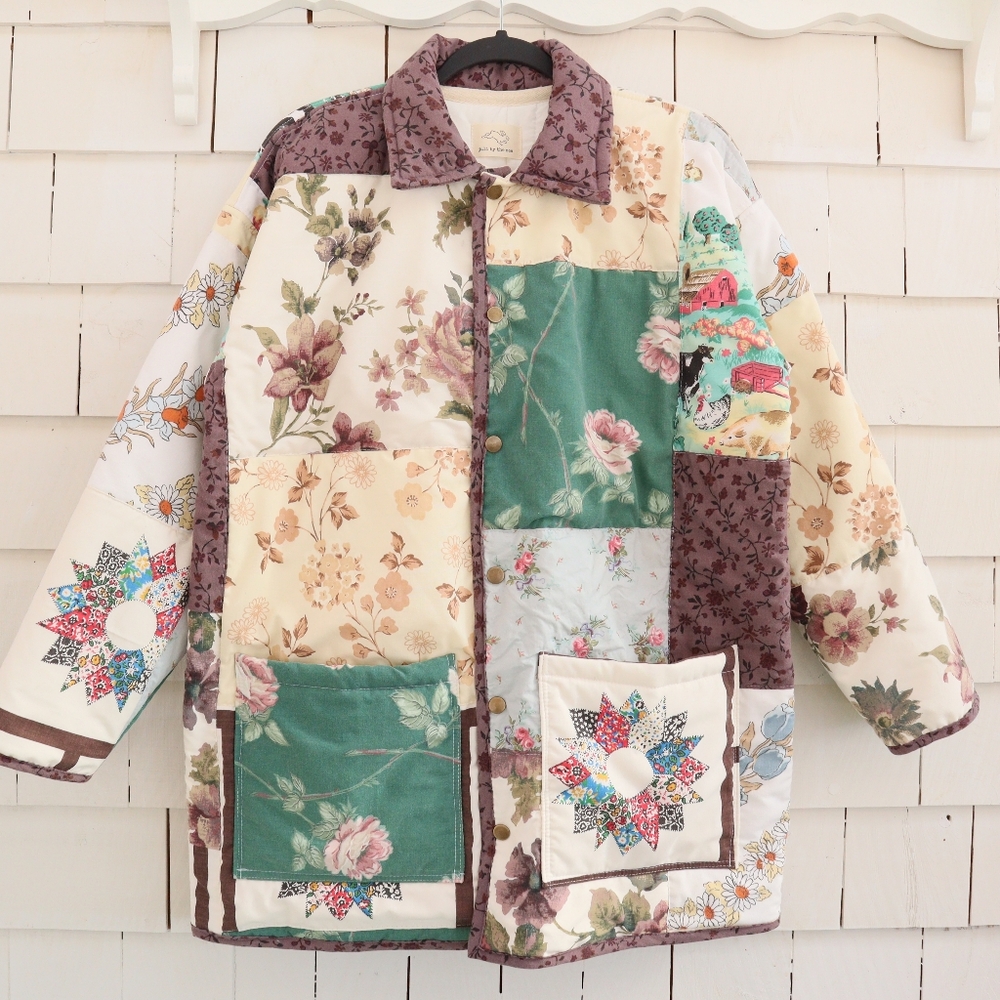 Upcycled Floral Patchwork Quilt Barn Jacket Chore Coat M • L - Picture 1 of 8